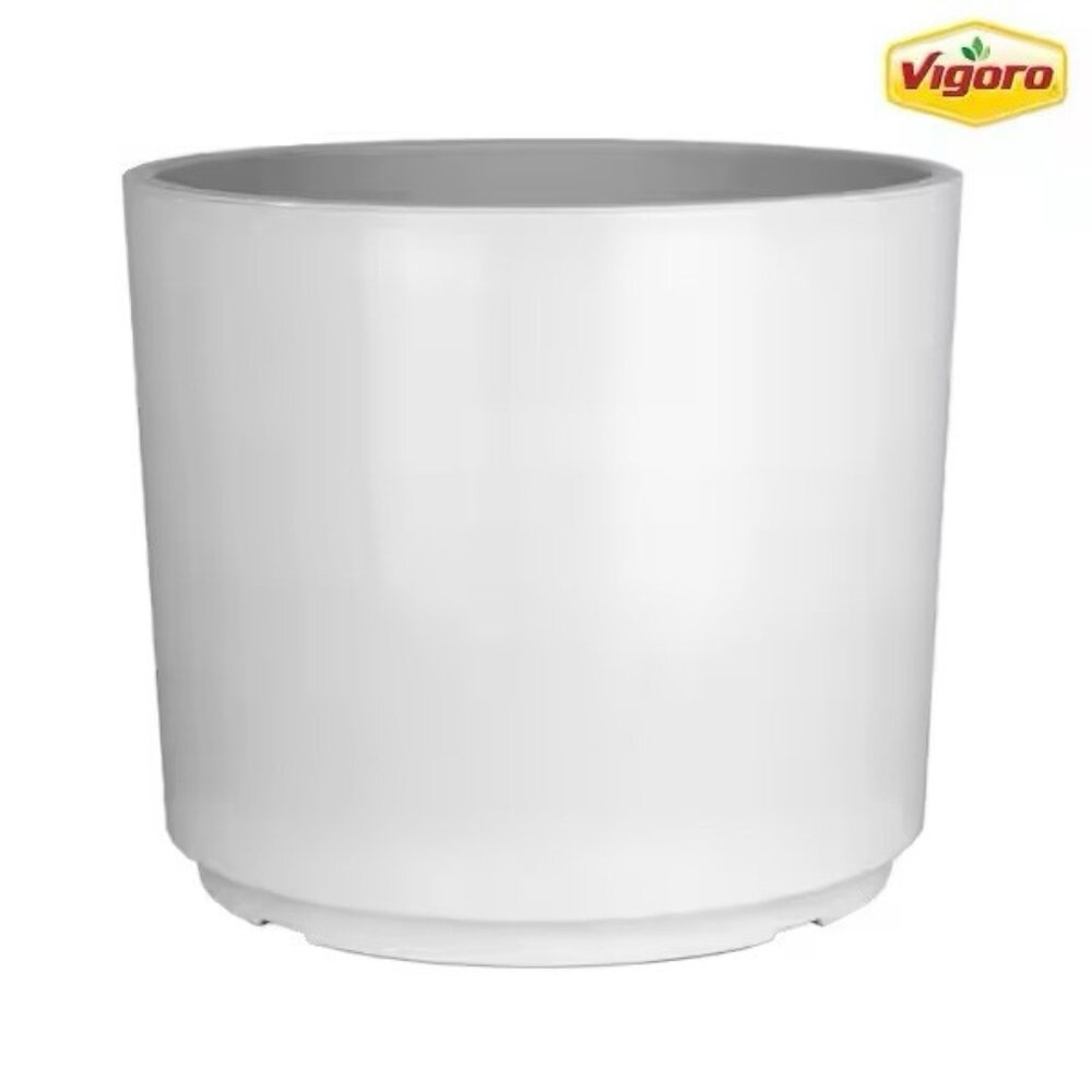 Vigoro 12.5 in. Eloise Medium White Resin Cylinder Planter Pot